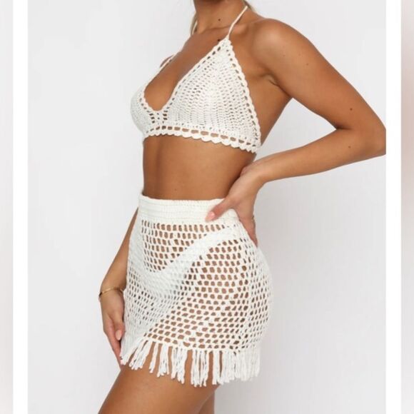 White fox private island Crochet Halter Top and Skirt Set - Picture 4 of 7